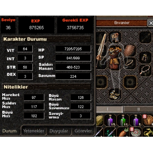 İTEMLİ 40 LEVEL ZIRHLI ATLI BEDENSEL 34 LEVEL EVLİ ŞAMANIYLA