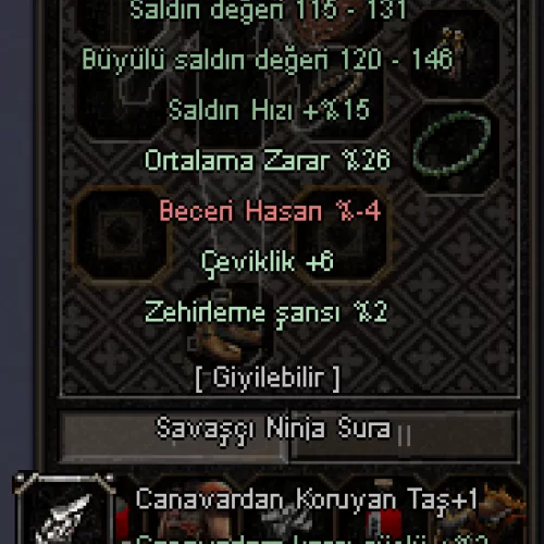  +8 26 ORT DOLUNAY ÇEVİKLİK +6 ZEHİR 2