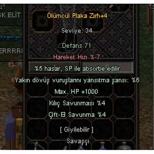  EFSANE! Ölümcül Plaka Zırh+4, +1000 HP, 4 Çift Savunma, 6 Yansıtma