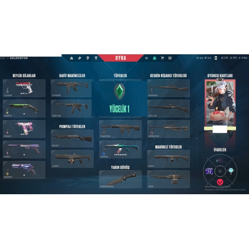  9 SKİNS YÜCELİK 1 HESAP 99 LV MAİLLİ MAİNLİK HESAP ACC