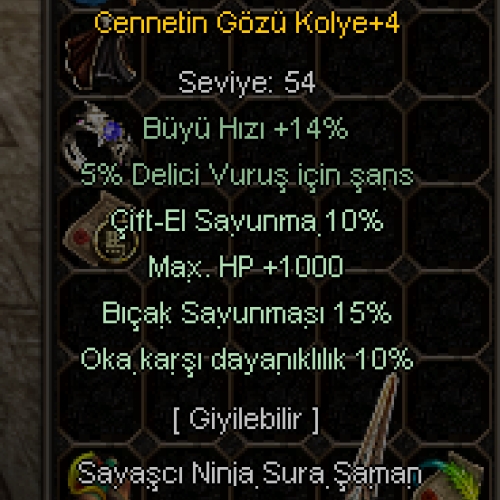  WSLİK HP - BIÇAK - ÇİFTEL - OK CENNETİN GÖZÜ KOLYE TEKLİF