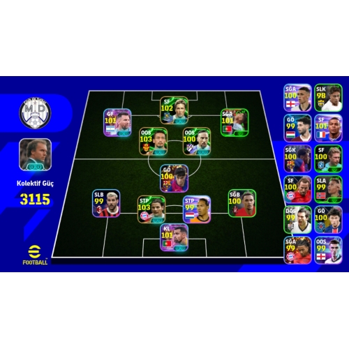  Efootball 2025 mobile 3115 kolektif güç hesap menajer beckanbauer