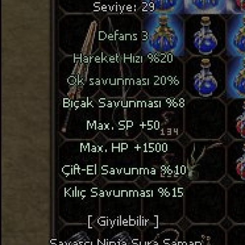  +9 deri çizme 1.5k hp 15kılıc 10 ciftel 8 bıcak