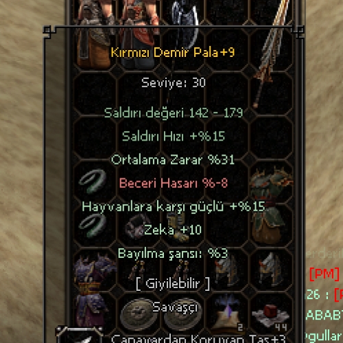  +9 KIRMIZI DEMİR PALA 31 ORTALAMA 3 TAŞLI