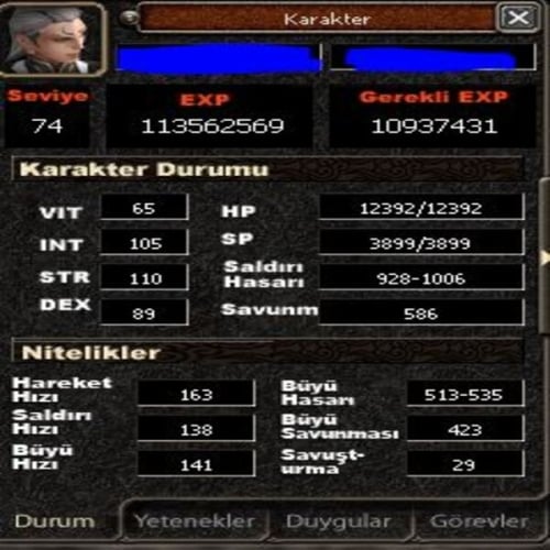  74 Level +90 Exp 4P Biyo Zelkova Büyülü Sura Çıtır İtemli