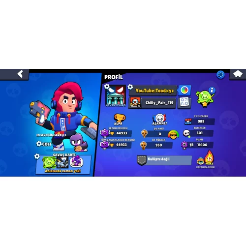 Brawl stars hesap 44933 kupa mücadeleci Colt+ w otis+tüccar gale