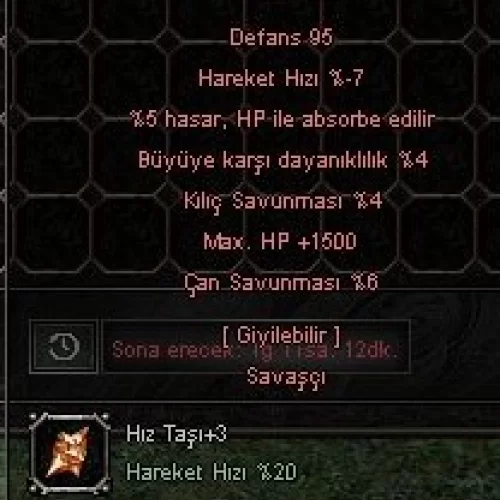  +8 ölümcül plaka zırh  hpli taşlı