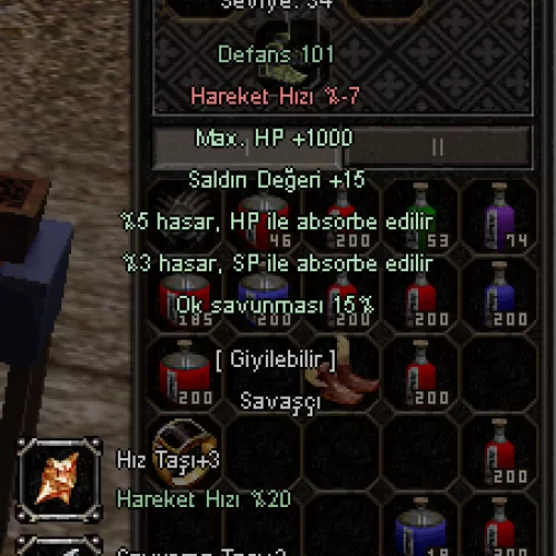 +9 ÖLÜMCÜL +3 TAŞLI 1000 HP 15 STR 5 HP ABSORBE 15 OK
