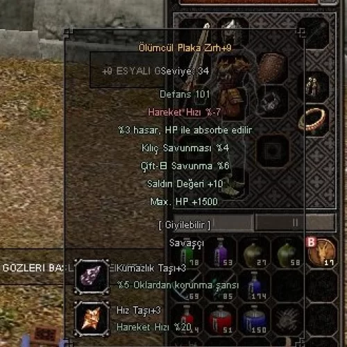  +9 ÖLÜMCÜL PLAKA ZIRH +3 TAŞLI