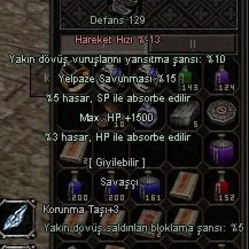 +8 tanrı +3 taşlı 1500 hp 10 yansıtma 15 yelpaze