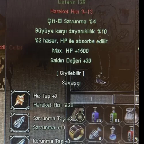  1.5K HP 30 STR 10 BÜYÜ +8 E.T