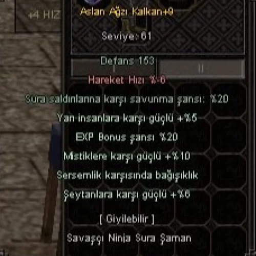  +9 ASLAN AĞZI 5yarı sersem 20exp bonus