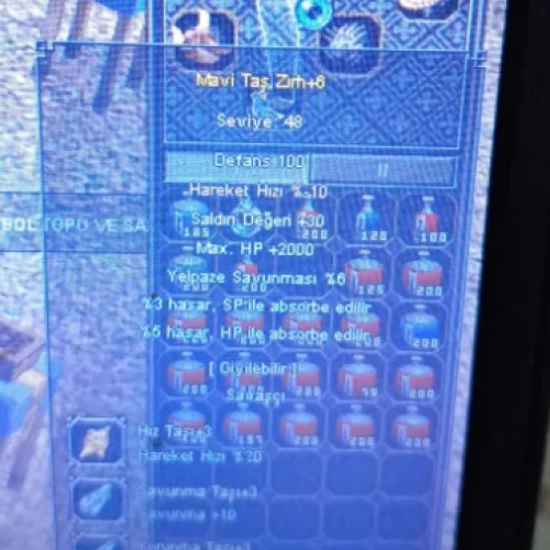 +6 MAVİTAŞ ZIRH 2000 HP 30 STR 5 ABSORBE 5 EFSUN FULL TAŞ