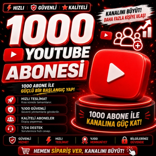  1000 Youtube Abonesi - Hızlı Teslimat - Garantili Kaliteli
