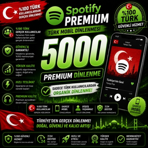  Spotify 5000 Türkiye Premium Dinlenme - Hızlı Teslimat
