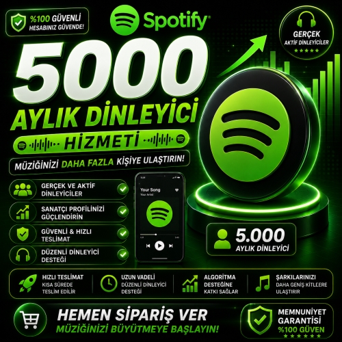  5000 Spotify Aylık Dinleyici - Hızlı Teslimat