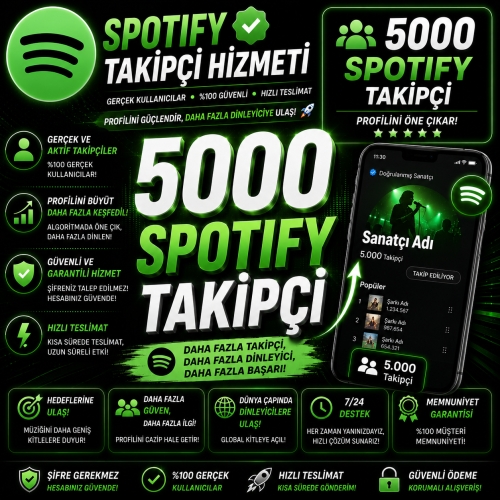  Spotify 5000 Takipçi - Playlist - Kullanıcı - Sanatçı - Garantili