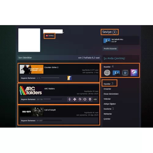  ARC Raiders 3250 TL STEAM OYUN ENVANTERLİ 11 K POİNTLİ STEAM LV 8