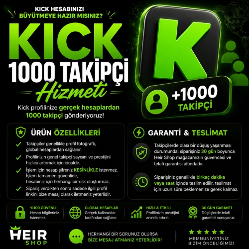  Kick 1000 Takipçi  Hızlı Teslimat • Şifresiz İşlem • 30 Gün Garantili