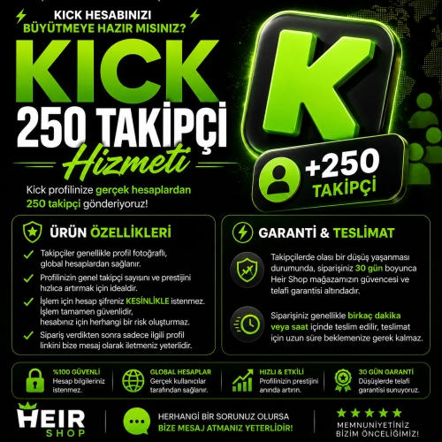  Kick 250 Takipçi  Hızlı Teslimat • Şifresiz İşlem • 30 Gün Garantili