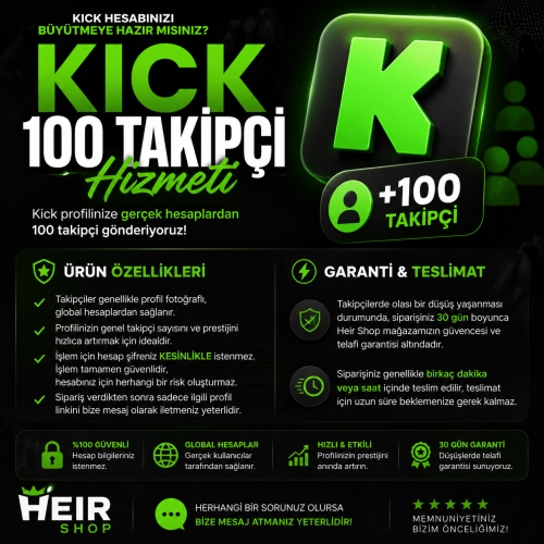  Kick 100 Takipçi  Hızlı Teslimat • Şifresiz İşlem • 30 Gün Garantili