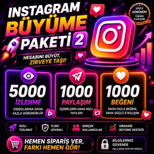  İnstagram Büyüme Paketi 2 - 5000 İzlenme - 1000 Paylaşım - 1000 Beğeni