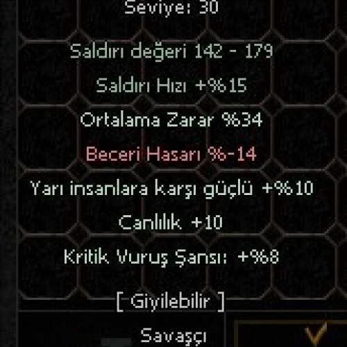  +9 KDP 34 ort Yarı İnsan 10 kritik 8