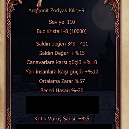  ARAGONİT ZODYAK KILIÇ +55 ÜSTÜ 20 CANAVARLI