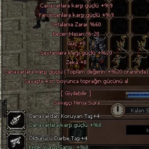  Aragonit Zodyak Kılıç +8 60 ORT 8 GÜÇ 8 ZEKA 20 ŞEYTAN 6 ve 7 Efsun