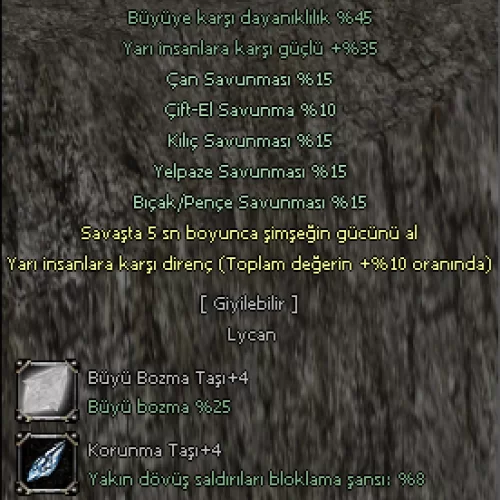  +15 KARA LYCAN ZIRHI