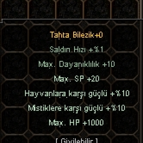 +0 TAHTA BİLEZİK 1K HP 10 HAYVAN 4 EFSUN