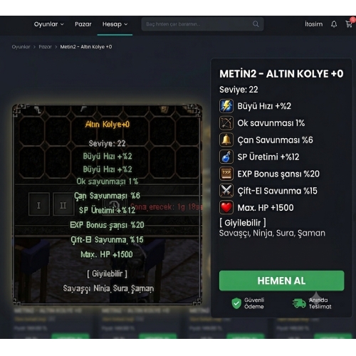  ALTIN KOLYE+6 20 EXP 1500 HP 15 ÇİFTEL 6 ÇAN 12 SP ÜRETİMİ