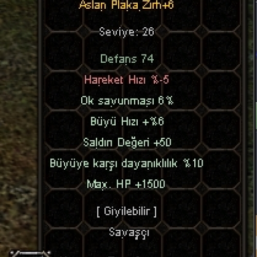  +6 ELİT ASLAN 1500 HP 50 STR +3 SAVUNMA +3 KORUNMA
