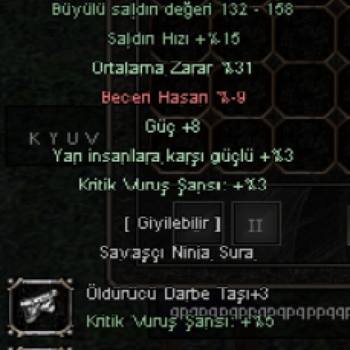 +9 31 ort 8 güç +3 taş dolu