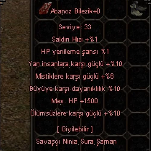  10 YARI - 10 BÜYÜ - 10 ÖLÜMSÜZ - 1.5K HP BİLEZİK