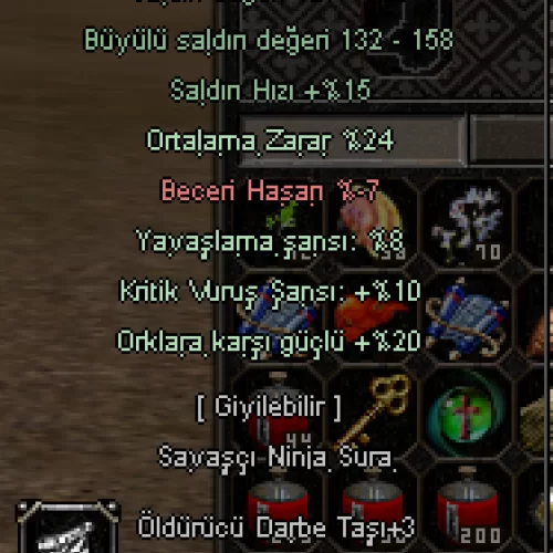  +9 DOLU 24 ORT 10 KRİTİK 20 ORK +4 TAŞ