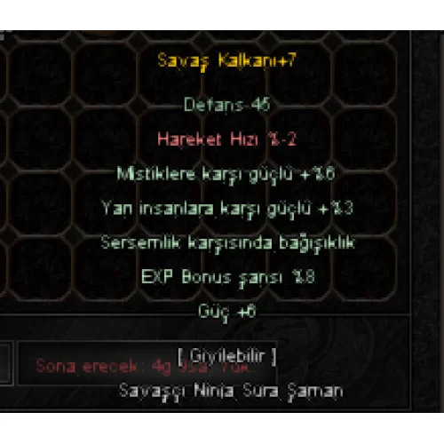  +7 SAVAŞ KALKANI YARI SERSEM GÜÇ