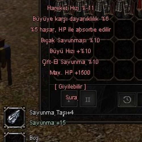  KARA BÜYÜ ZIRHI 1500 HP 10 ÇİFTEL 10 BÜYÜ 10 BIÇAK