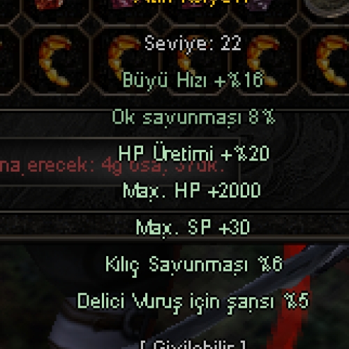 Altın Kolye +7 5 EFSUN 2K HP 20 HP ÜRETİMİ 5 DELİCİ 6 KILIÇ