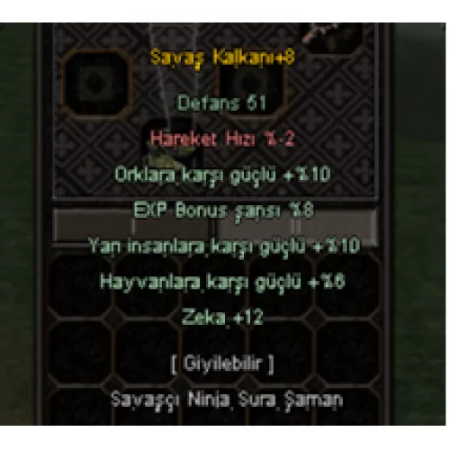  10 YARI 12 ZEKA +8 Savaş Kalkanı