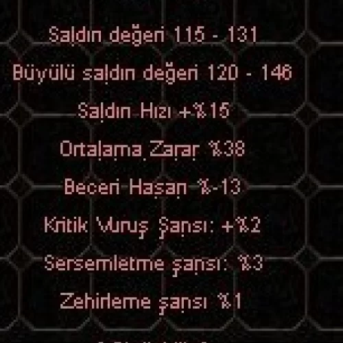  +8 38 ORT. 3 SERSEM 2 KRİTİK 1 ZEHİRLEME DOLUNAY 3 CANAVAR 3 DARBE EKLİ