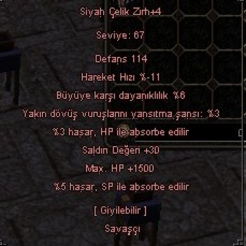 +4 SİYAH ÇELİK 1.5K HP + 30 STR + 3 HP ABSORBE