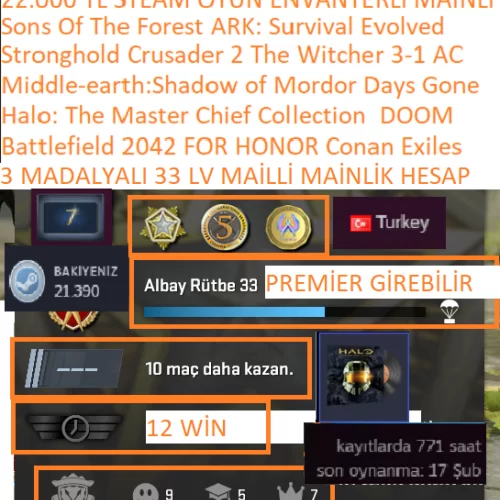  3 MADALYALI 33 LV MÜZİK KİTLİ Battlefield 2042 Halo:The Master
