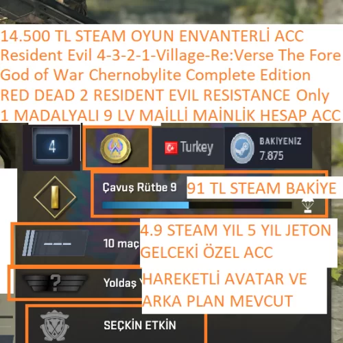  1 MADALYALI 9 LV RED DEAD 2 RESIDENT EVIL 4-3-2-1-RESISTANCE-Village