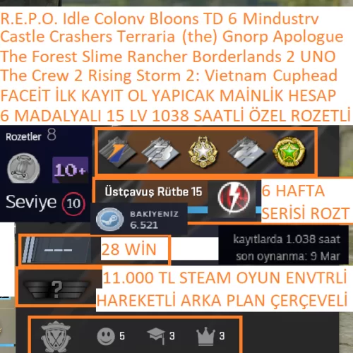  6 MADALYALI 15 LV FACEİT 1038 SAATLİ The Crew 2 Rising Storm 2: Vietnam