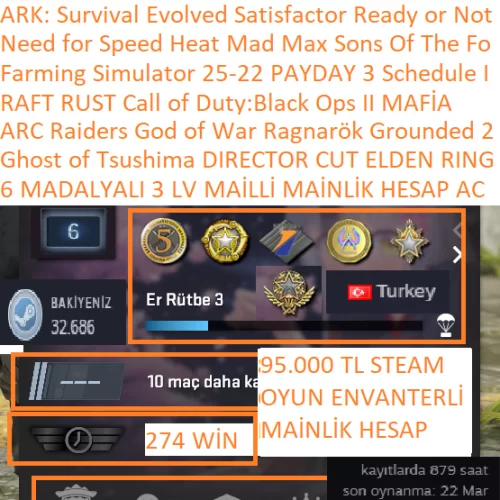  6 MADALYALI 3 LV ARC Raiders NFS HEAT ELDEN RING RUST RAFT Grounded