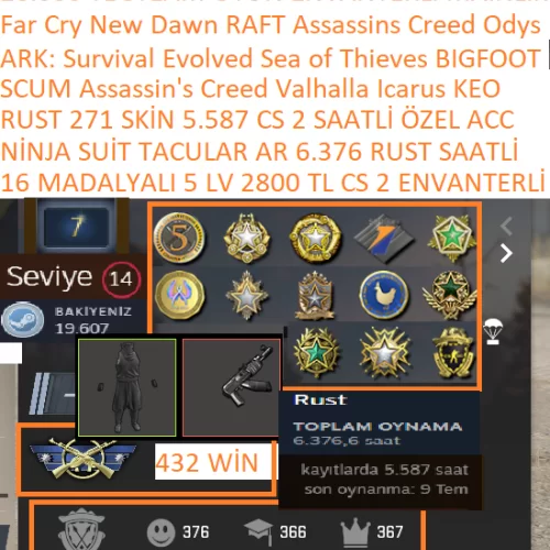  16 MADALYALI NİNJA SUİT TACULAR AR 6.376 RUST SAATLİ 271 SKİN SCUM
