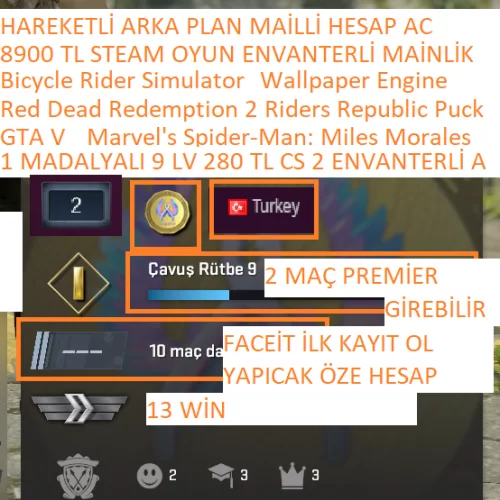  1 MADALYALI 9 LV 280 TL CS 2 ENVANTERLİ GTA V RED DEAD 2 Marvel\s S