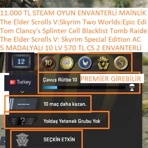 5 MADALYALI 10 LV 570 TL CS 2 ENVANTERLİ The Elder Scrolls V:Skyrim