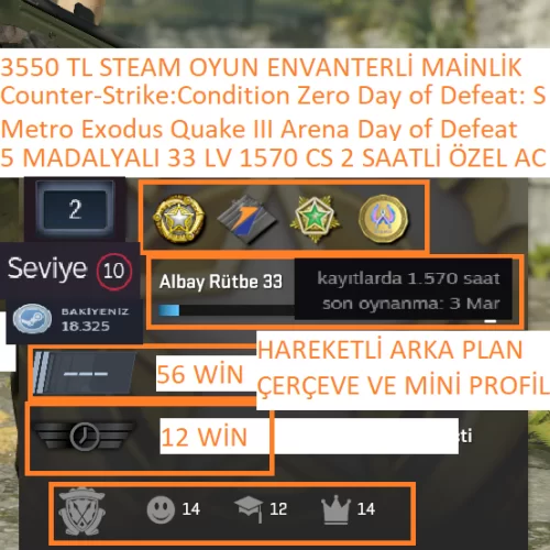  5 MADALYALI 33 LV 1570 CS 2 SAATLİ ÖZEL ARKA PLAN SET Metro Exodus